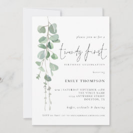 Invitación Eucalyptus Moderno Script 21ª Fiesta de cumpleaños