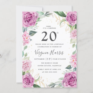 Invitación Eucalyptus Morado Floral Veinte cumpleaños