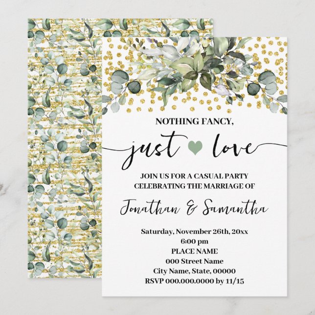 Invitación Eucalyptus Nada Fancy Sólo Ama A Elopement (Anverso / Reverso)
