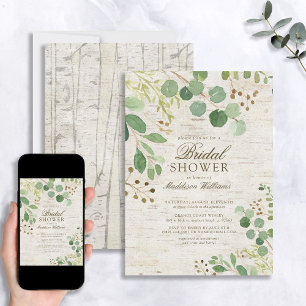 Invitación Eucalyptus Naturaleza Verde Rústica Ducha de Birch