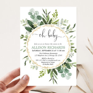 Invitación Eucalyptus neutro género verde oh ducha de bebé