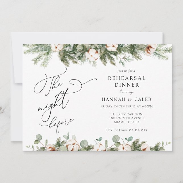Invitación Eucalyptus Noche Evergreen Antes De La Cena Del En (Anverso)