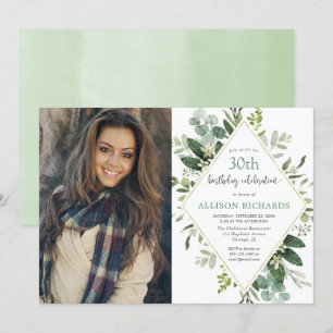 Invitación Eucalyptus oro cualquier edad foto de cumpleaños a