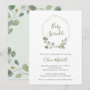 Invitación Eucalyptus Oro Gémetric Baby Sprinkle