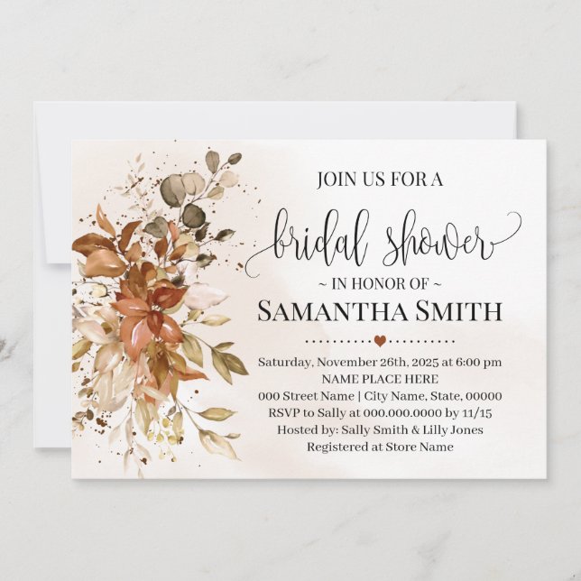 Invitación Eucalyptus otoño Moda Boho otoño ducha de novias (Anverso)