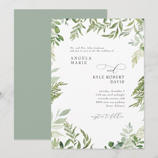 Invitación Eucalyptus Padres Boda de edad (Anverso / Reverso)