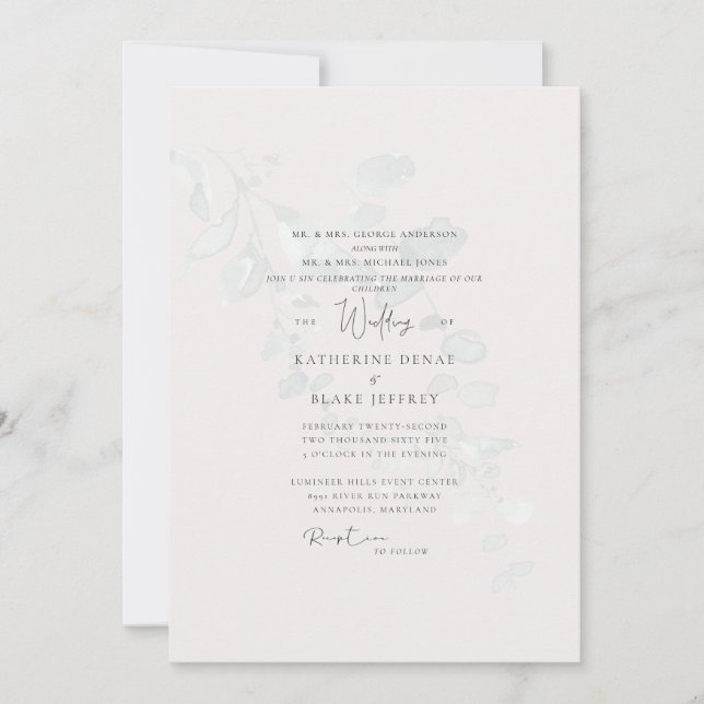 Invitación Eucalyptus Pale Rubor Ambos Padres Boda (Anverso)