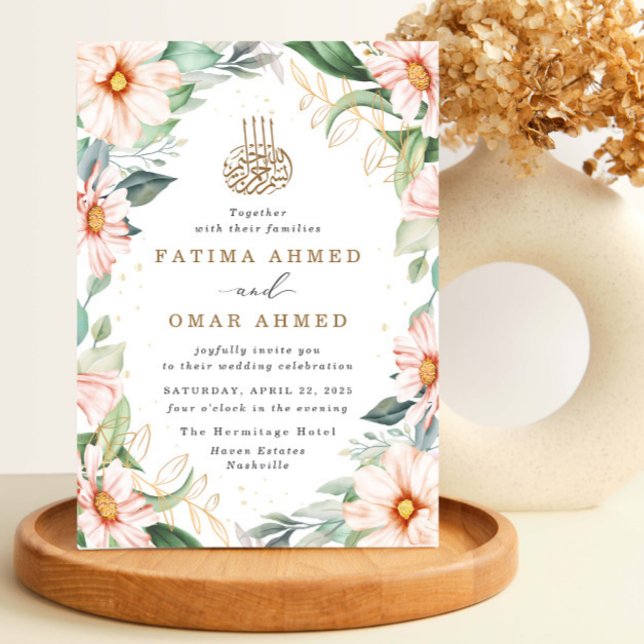 Invitación Eucalyptus Peach Floral Islamic Muslim Boda (Subido por el creador)