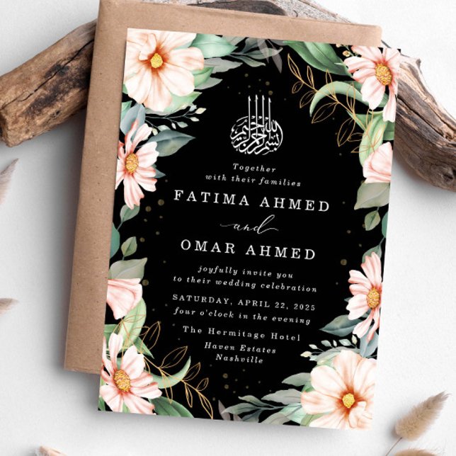 Invitación Eucalyptus Peach Floral Islamic Muslim Boda (Subido por el creador)