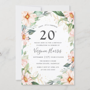 Invitación Eucalyptus Peach Floral Veinte cumpleaños