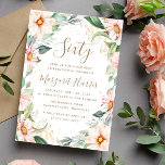 Invitación Eucalyptus Peach Gold Floral 60th Sixty Birthday<br><div class="desc">Eucalyptus Peach Gold Floral 60th Sixty Birthday</div>