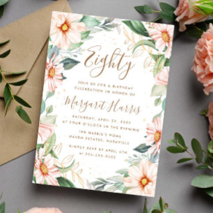 Invitación Eucalyptus Peach Gold Floral 808º cumpleaños