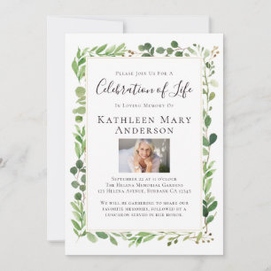 Invitación Eucalyptus Photo Celebration of Life Invitation