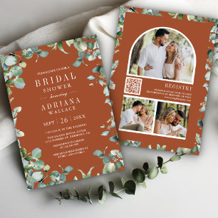 Invitación Eucalyptus Photo QR Code Terracotta Bridal Shower