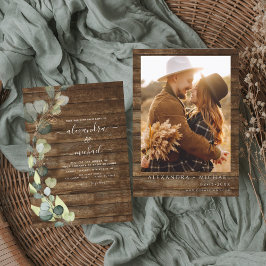 Invitación Eucalyptus Photo Rustic Wood Boda