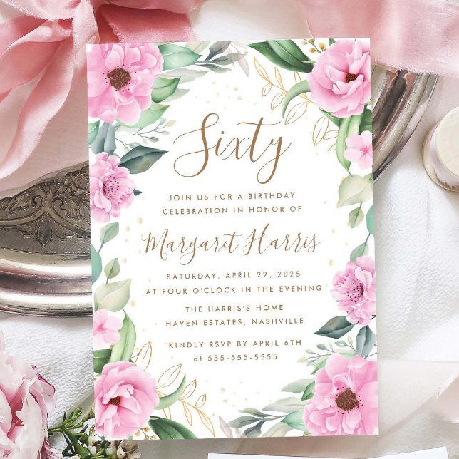 Invitación Eucalyptus Pink Gold Floral 60 Aniversario (Subido por el creador)