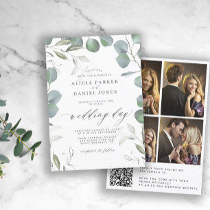 Invitación Eucalyptus QR CODE photo collage wedding