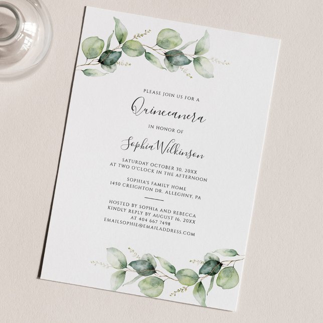 Invitación Eucalyptus Quinceanera 15ª vegetación de cumpleaño (Subido por el creador)