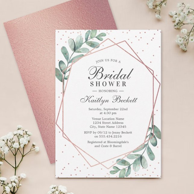 Invitación Eucalyptus Rosa Ducha Geométrica de Novias (Subido por el creador)