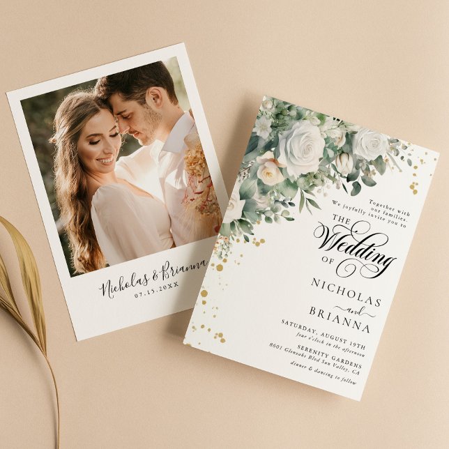 Invitación Eucalyptus Rosa Elegante Boda de fotografía de veg (Subido por el creador)