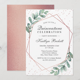 Invitación Eucalyptus Rosa Oro Quinceañera 15º cumpleaños