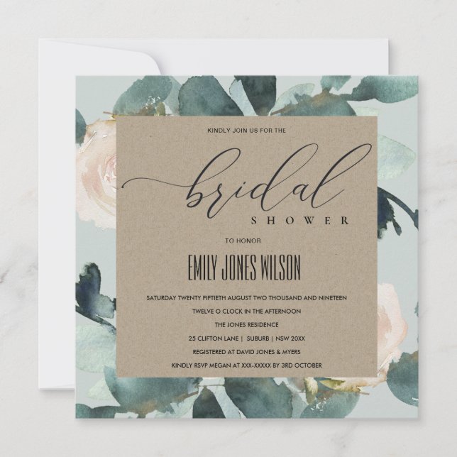 INVITACIÓN EUCALYPTUS ROSA RUBOR GRAY KRAFT BRIDAL SHOWER (Anverso)