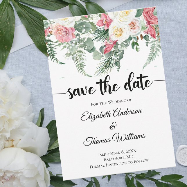 Invitación Eucalyptus Rosas Florales Blancas Rosadas Salvan l (Subido por el creador)
