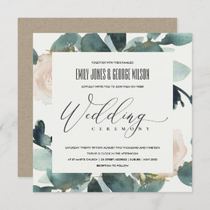 INVITACIÓN EUCALYPTUS RUBOR ROSA FOLIAGE WATERCOLOR BODA