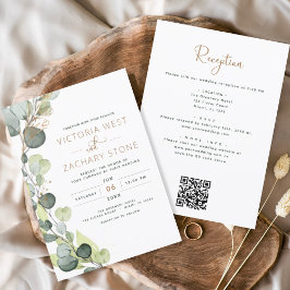 Invitación Eucalyptus Rustic All In One QR Code Boda