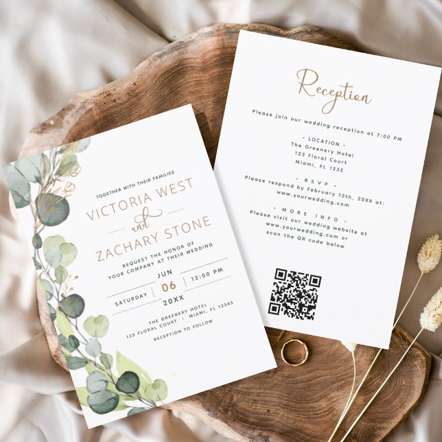 Invitación Eucalyptus Rustic All In One QR Code Boda (Subido por el creador)