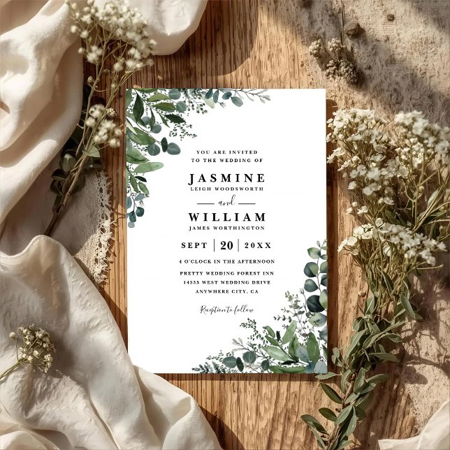 Invitación Eucalyptus Rustic Elegant Modern QR Code Wedding (Subido por el creador)