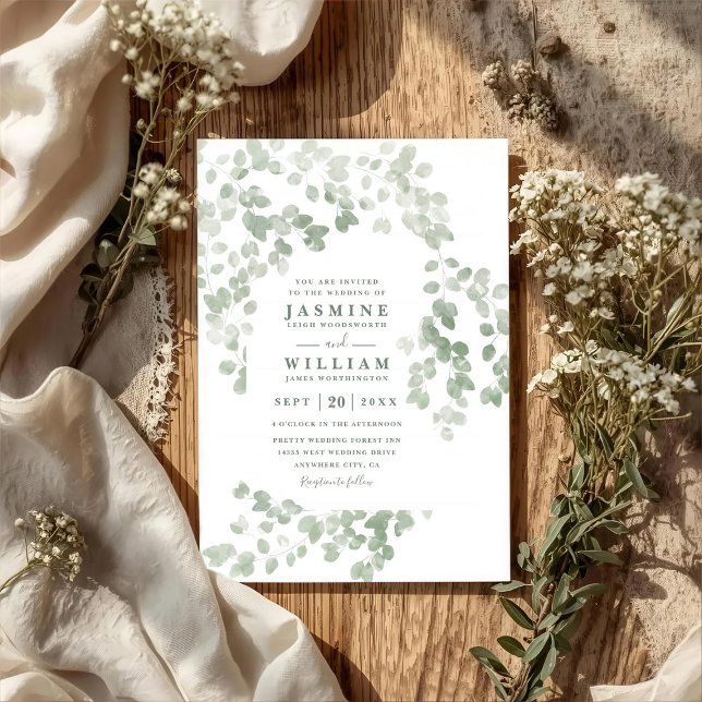 Invitación Eucalyptus Rustic Elegant Modern QR Code Wedding (Subido por el creador)