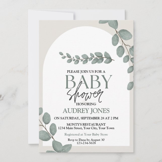 Invitación Eucalyptus Rustic Floral Baby Shower (Anverso)