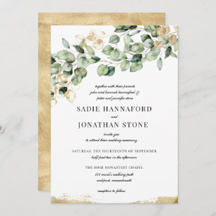 Invitación Eucalyptus Rustic Gold Elegant Boda Botánico