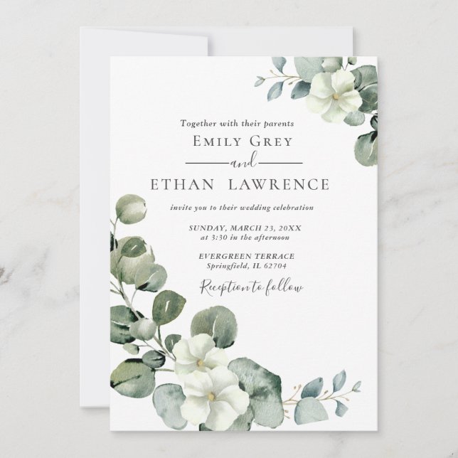 Invitación Eucalyptus Rustic Greenery Boda (Anverso)
