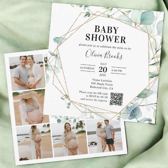 Invitación Eucalyptus Rustic Photo QR Code Baby Shower (Subido por el creador)