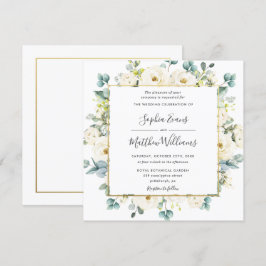 Invitación Eucalyptus Rústico Boda Floral Blanco Marfil