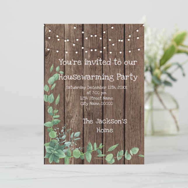 Invitación Eucalyptus Rústico de Madera de Barn Fiesta de Cal (Anverso de pie)