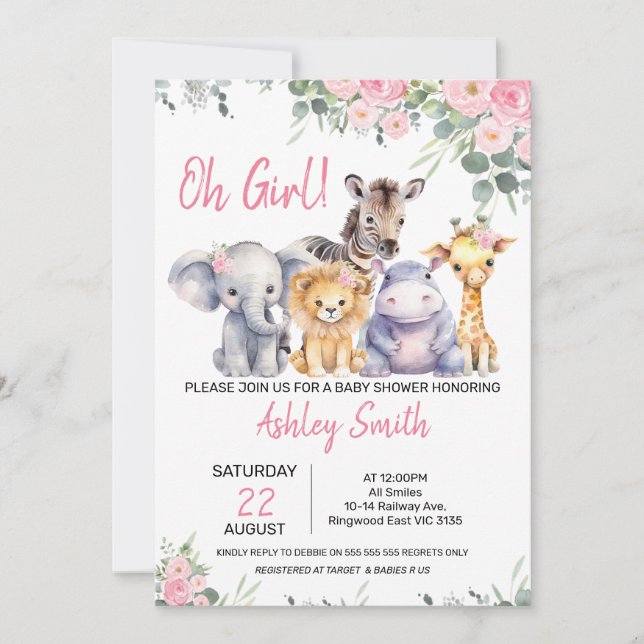 Invitación Eucalyptus Safari Baby Shower (Anverso)
