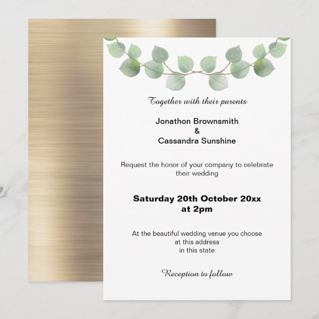 INVITACIÓN EUCALYPTUS SAGE BRUSHED GOLD WEDDING INVITATION (Anverso / Reverso)
