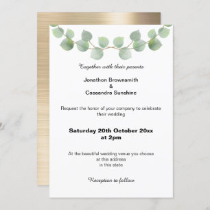 INVITACIÓN EUCALYPTUS SAGE BRUSHED GOLD WEDDING INVITATION