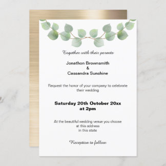 INVITACIÓN EUCALYPTUS SAGE BRUSHED GOLD WEDDING INVITATION