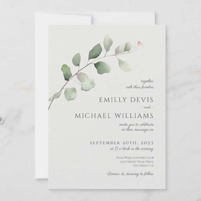 Invitación Eucalyptus Sage Green All in One Boda (Anverso)