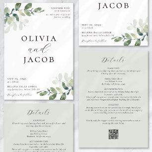 Invitación Eucalyptus Sage Green All in One Boda