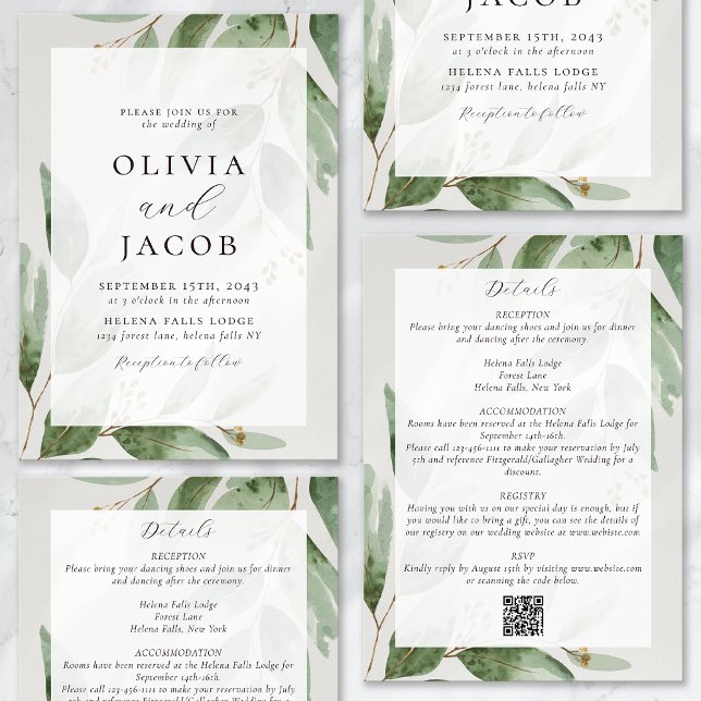 Invitación Eucalyptus Sage Green All in One Boda (Subido por el creador)