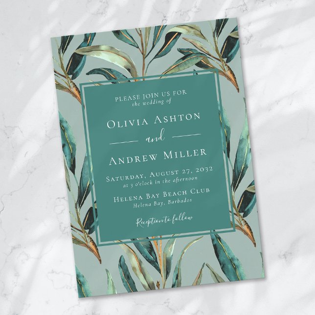 Invitación Eucalyptus Sage Green Gold Elegant Wedding (Subido por el creador)