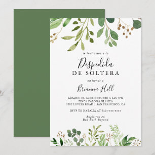 Invitación Eucalyptus Sencilla Floral Española Ducha De Novia