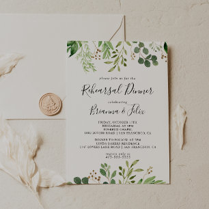 Invitación Eucalyptus Sencillo ensayo Floral Marrón Cena