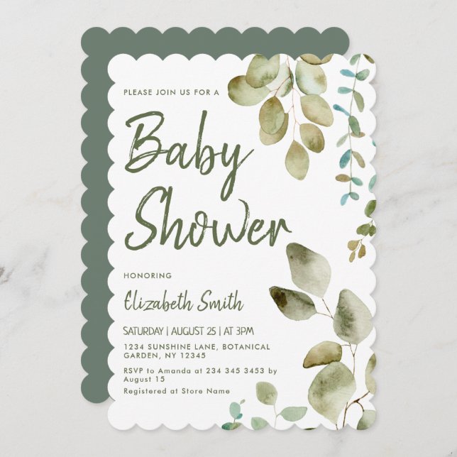 Invitación Eucalyptus Sexo Neutral Baby Shower (Anverso / Reverso)