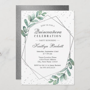 Invitación Eucalyptus Silver Geometric Quinceañera Cumpleaños